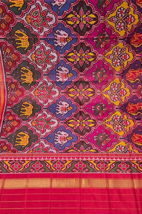 Multicolor Semi Patan Patola Handloom Single Ikat Dupatta - Luxurion World- Crafted Heirlooms