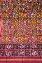 Multicolor Semi Patan Patola Handloom Single Ikat Dupatta - Luxurion World- Crafted Heirlooms