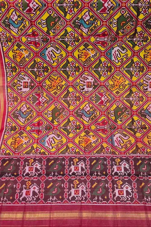 Multicolor Semi Patan Patola Handloom Single Ikat Dupatta - Luxurion World- Crafted Heirlooms