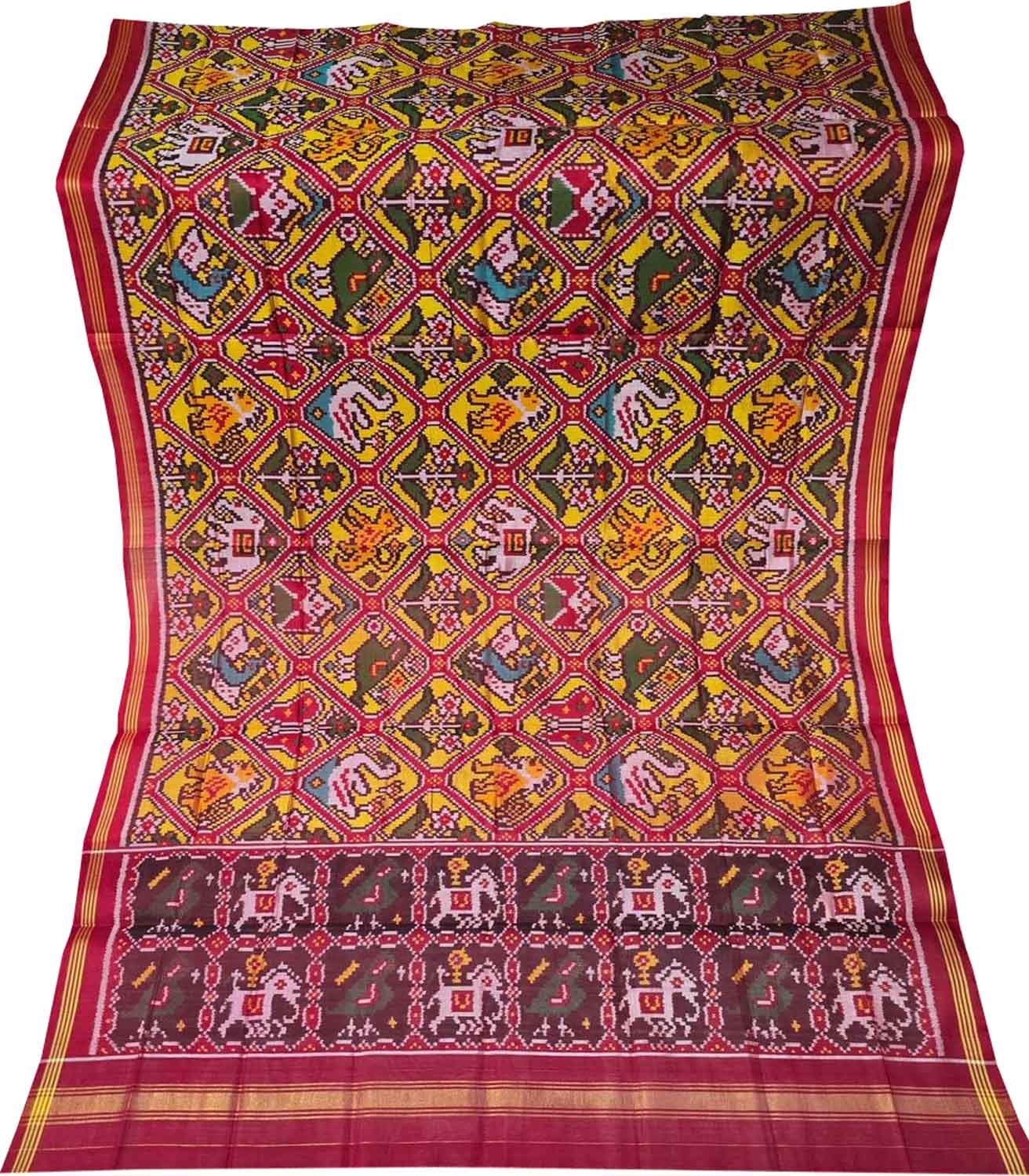 Multicolor Semi Patan Patola Handloom Single Ikat Dupatta - Luxurion World- Crafted Heirlooms