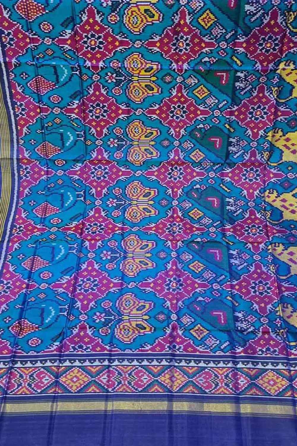 Blue Semi Patan Patola Handloom Single Ikat Dupatta - Luxurion World- Crafted Heirlooms