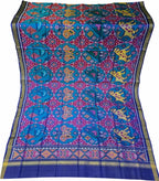 Blue Semi Patan Patola Handloom Single Ikat Dupatta - Luxurion World- Crafted Heirlooms