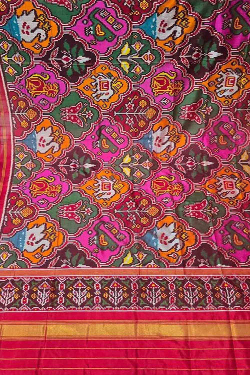 Multicolor Semi Patan Patola Handloom Single Ikat Dupatta - Luxurion World- Crafted Heirlooms