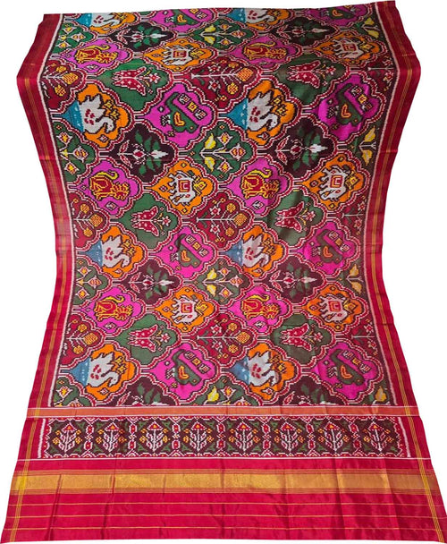 Multicolor Semi Patan Patola Handloom Single Ikat Dupatta - Luxurion World- Crafted Heirlooms