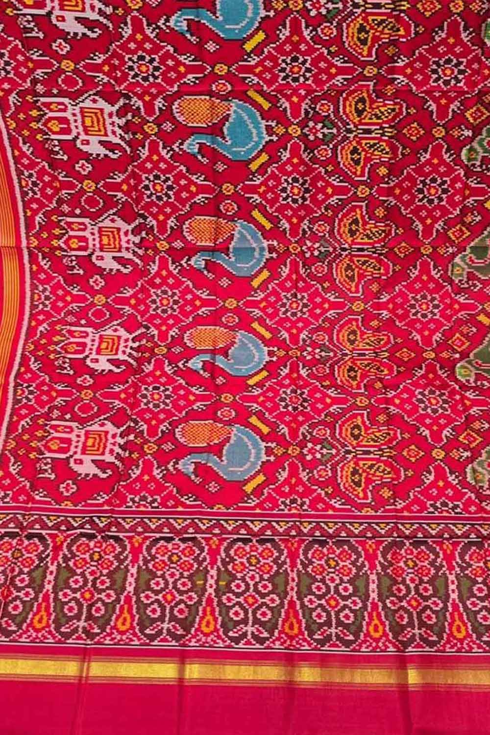 Multicolor Semi Patan Patola Handloom Single Ikat Dupatta - Luxurion World- Crafted Heirlooms