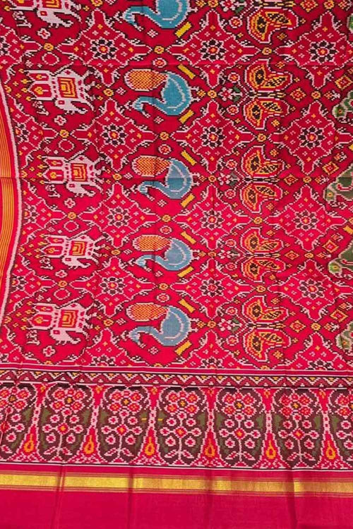 Multicolor Semi Patan Patola Handloom Single Ikat Dupatta - Luxurion World- Crafted Heirlooms