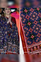 Blue Pure Silk Handloom Double Ikat Patan Patola Dupatta - Luxurion World- Crafted Heirlooms