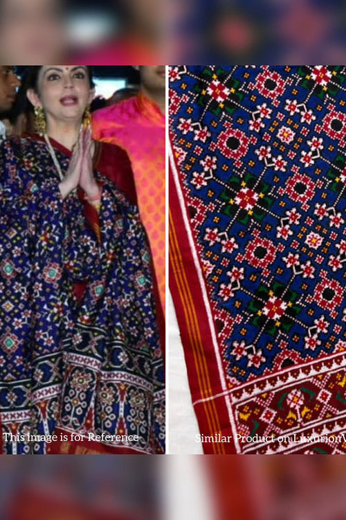 Blue Pure Silk Handloom Double Ikat Patan Patola Dupatta - Luxurion World