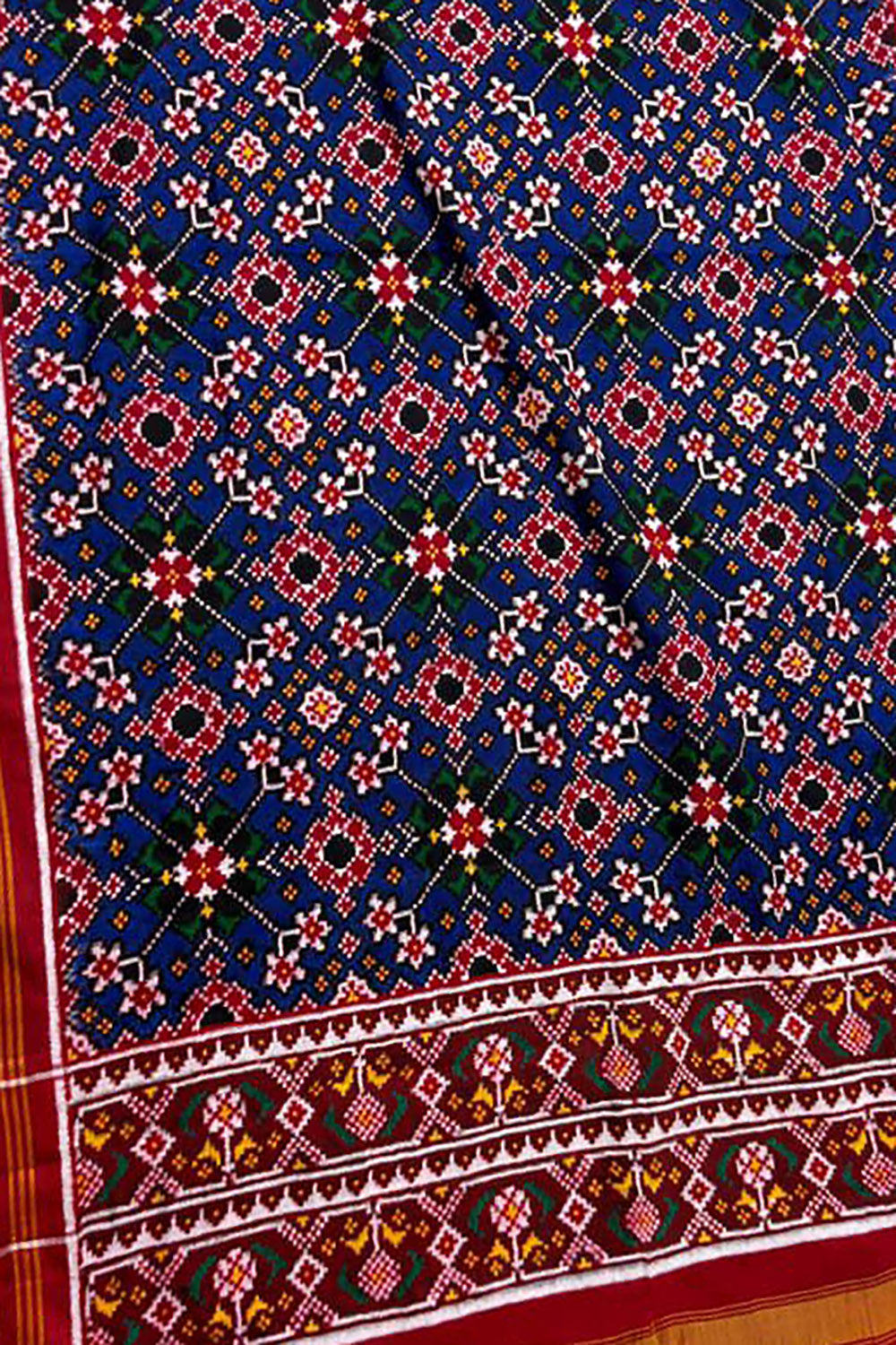Blue Pure Silk Handloom Double Ikat Patan Patola Dupatta - Luxurion World- Crafted Heirlooms