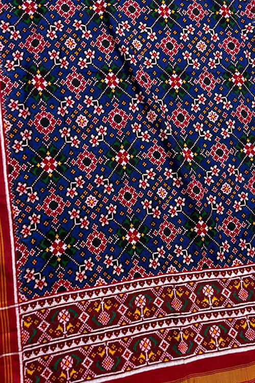 Blue Pure Silk Handloom Double Ikat Patan Patola Dupatta - Luxurion World