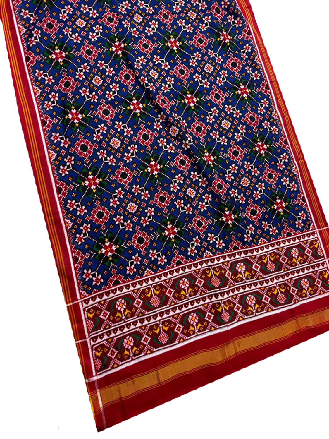 Blue Pure Silk Handloom Double Ikat Patan Patola Dupatta - Luxurion World- Crafted Heirlooms