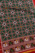 Green Pure Silk Handloom Double Ikat Patan Patola Dupatta - Luxurion World- Crafted Heirlooms