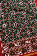 Green Pure Silk Handloom Double Ikat Patan Patola Dupatta - Luxurion World- Crafted Heirlooms