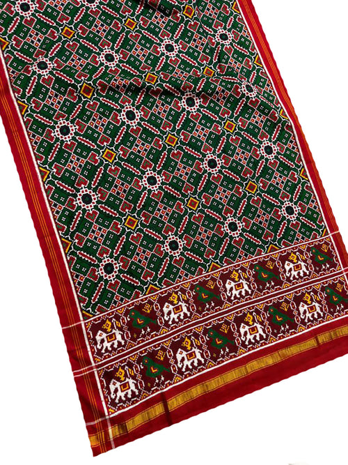 Green Pure Silk Handloom Double Ikat Patan Patola Dupatta - Luxurion World