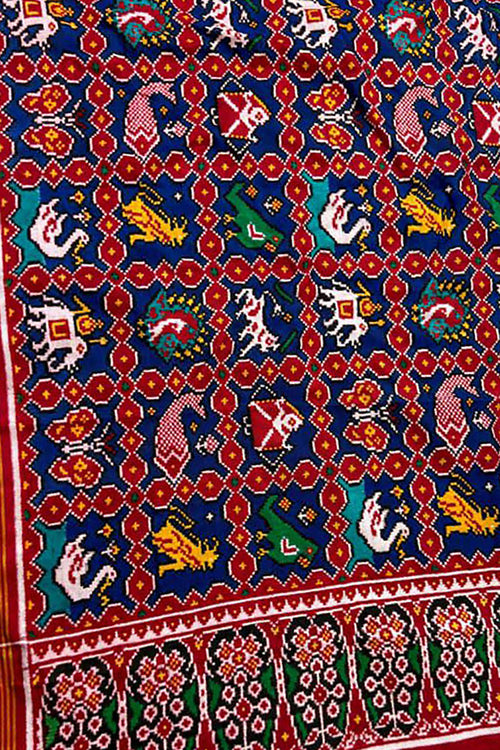 Multicolor Pure Silk Handloom Double Ikat Patan Patola Dupatta - Luxurion World