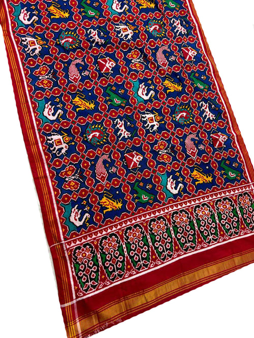 Multicolor Pure Silk Handloom Double Ikat Patan Patola Dupatta - Luxurion World