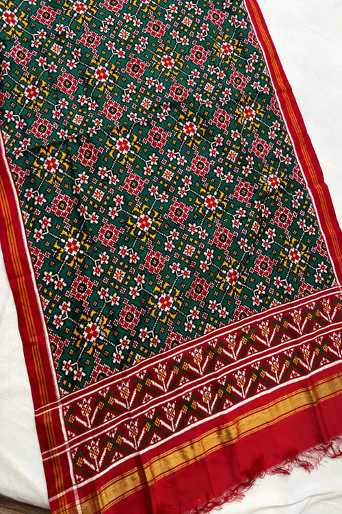 Green Pure Silk Handloom Double Ikat Patan Patola Dupatta - Luxurion World