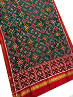 Green Pure Silk Handloom Double Ikat Patan Patola Dupatta - Luxurion World- Crafted Heirlooms