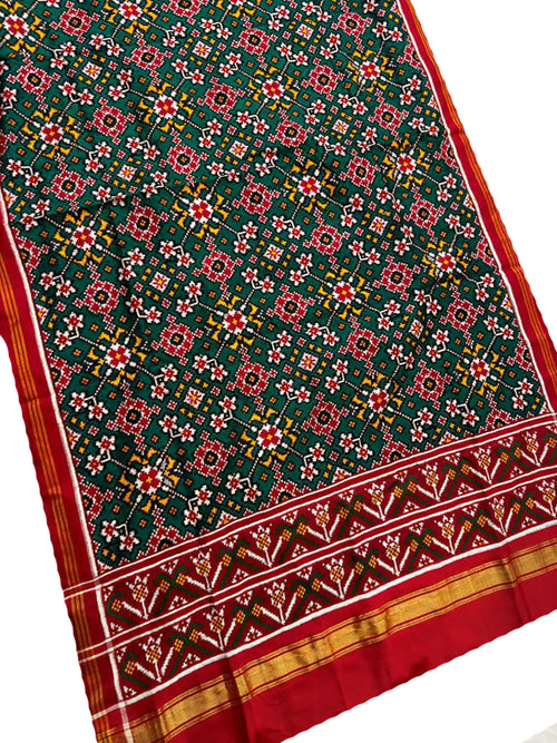 Green Pure Silk Handloom Double Ikat Patan Patola Dupatta - Luxurion World