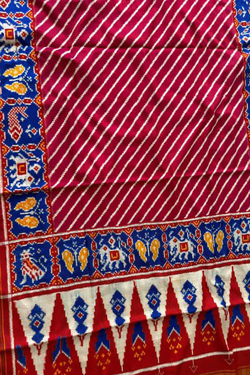 Red Pure Silk Handloom Double Ikat Patan Patola Dupatta - Luxurion World- Crafted Heirlooms