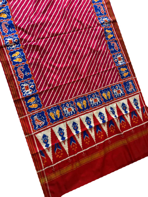 Red Pure Silk Handloom Double Ikat Patan Patola Dupatta - Luxurion World- Crafted Heirlooms