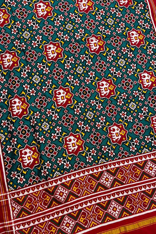 Green Pure Silk Handloom Double Ikat Patan Patola Dupatta - Luxurion World- Crafted Heirlooms