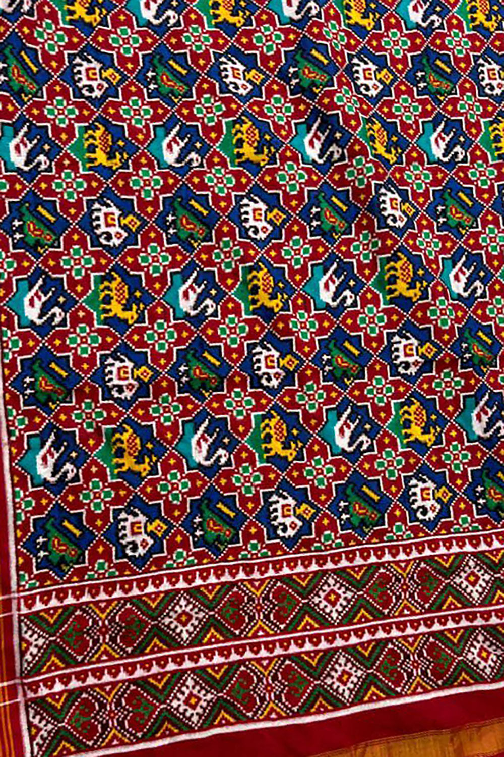 Multicolor Pure Silk Handloom Double Ikat Patan Patola Dupatta - Luxurion World- Crafted Heirlooms