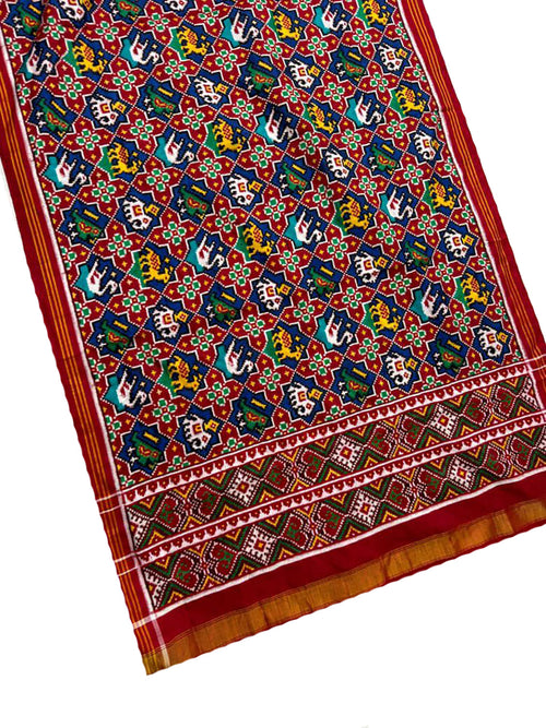 Multicolor Pure Silk Handloom Double Ikat Patan Patola Dupatta - Luxurion World- Crafted Heirlooms