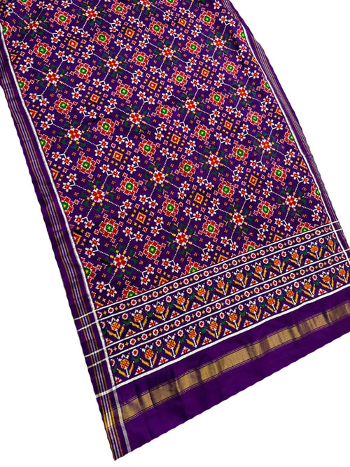 Purple Pure Silk Handloom Double Ikat Patan Patola Dupatta - Luxurion World- Crafted Heirlooms
