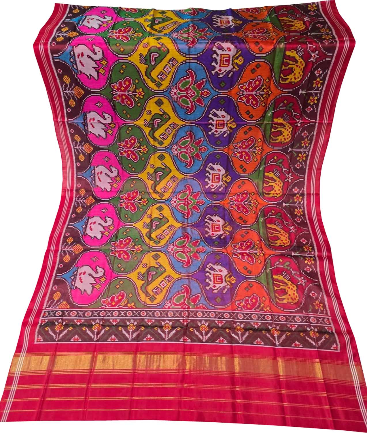 Multicolor Single Ikat Patan Patola Handloom Pure Silk Dupatta