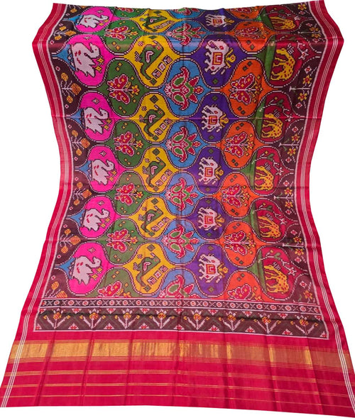 Multicolor Single Ikat Patan Patola Handloom Pure Silk Dupatta