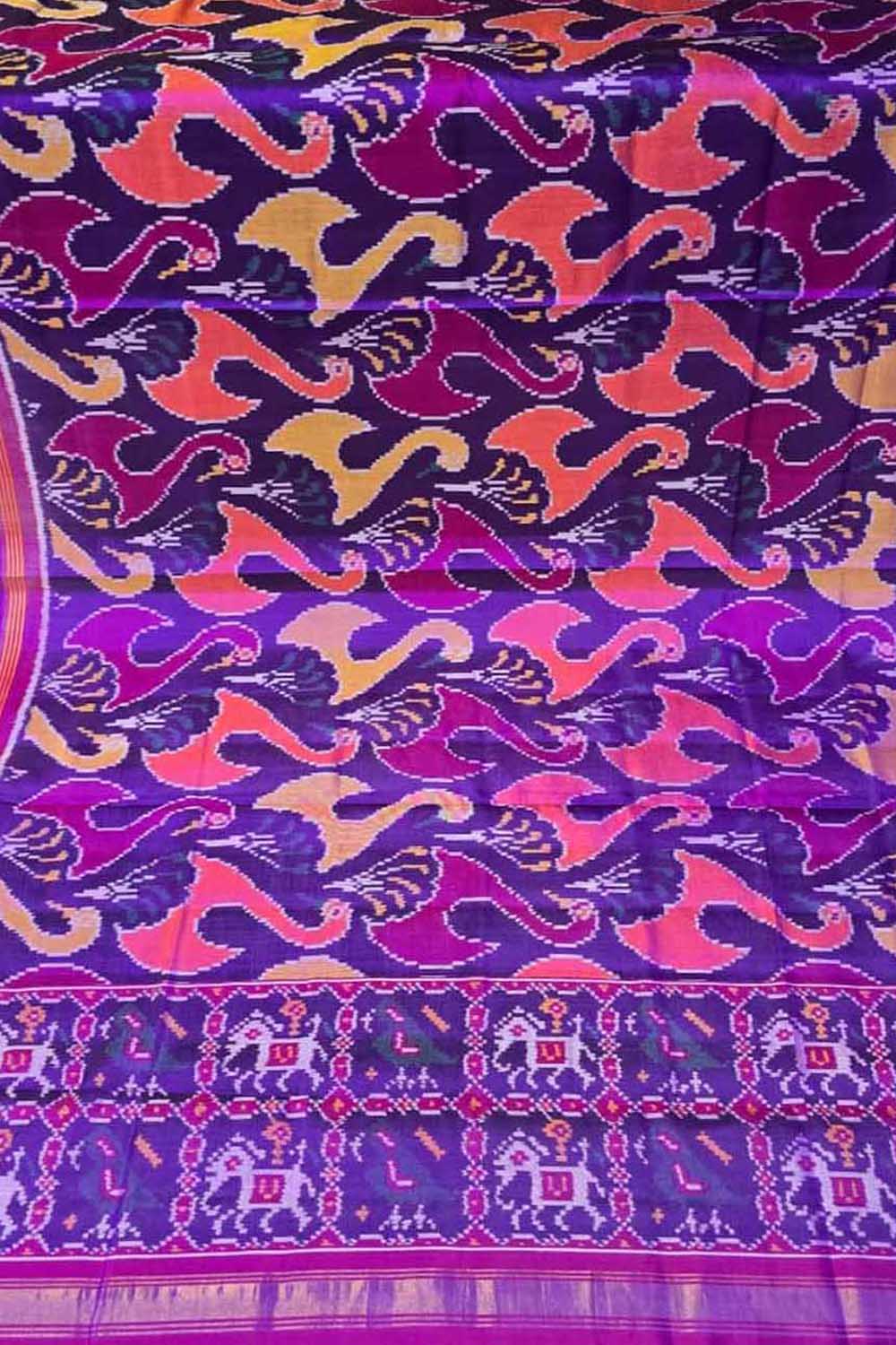 Purple Single Ikat Patan Patola Handloom Pure Silk Dupatta