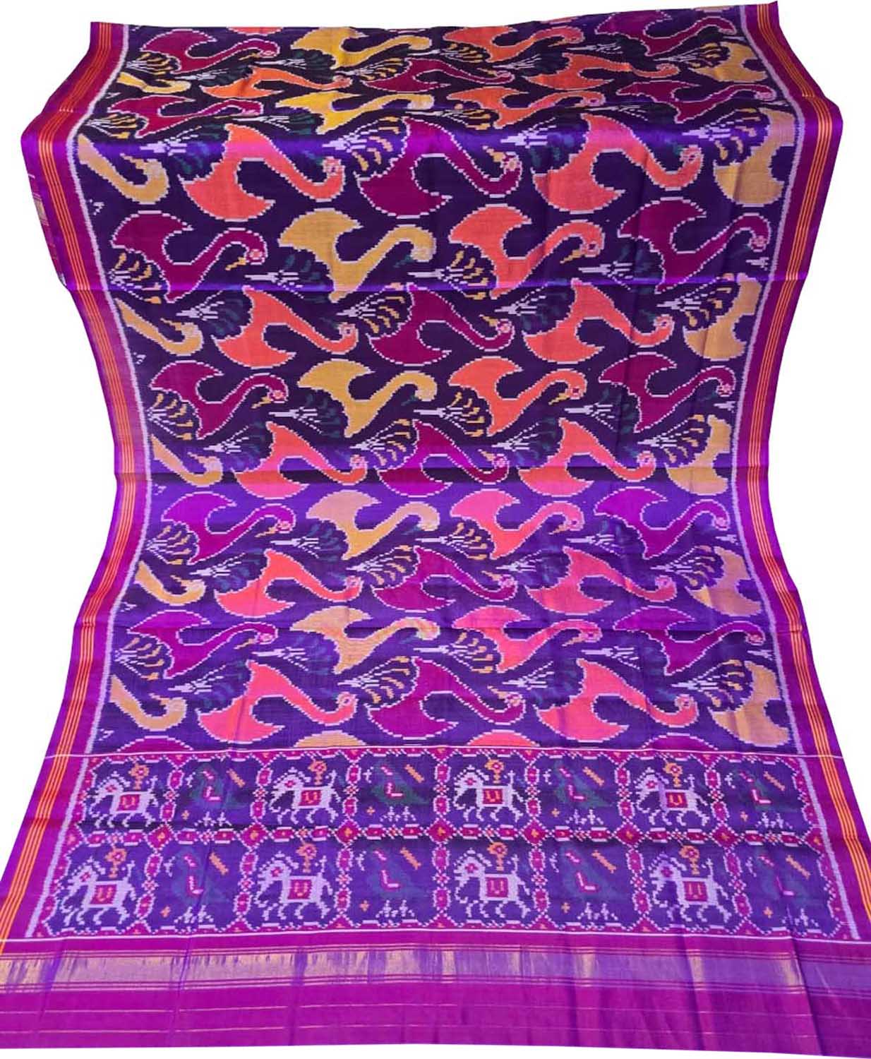 Purple Single Ikat Patan Patola Handloom Pure Silk Dupatta
