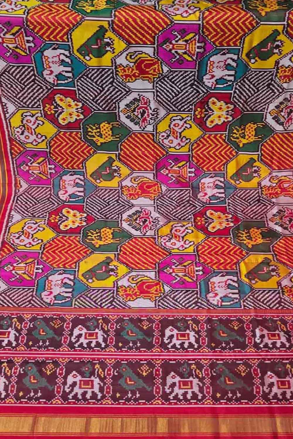Multicolor Single Ikat Patan Patola Handloom Pure Silk Dupatta