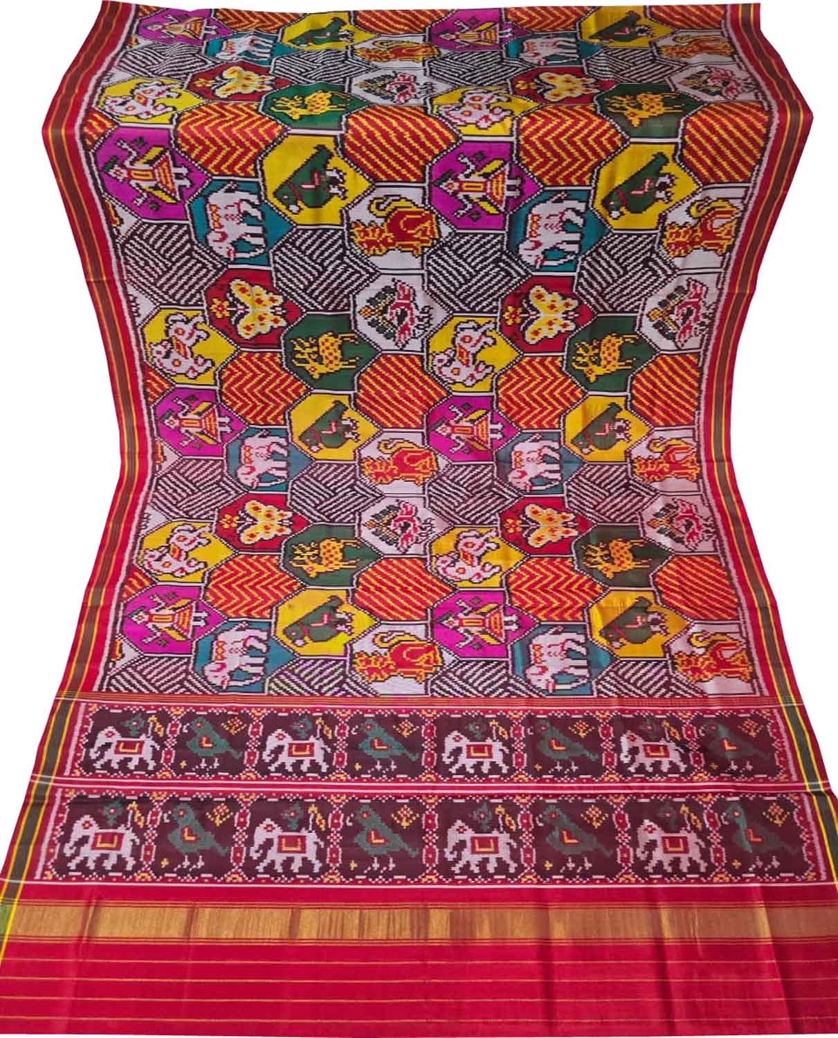 Multicolor Single Ikat Patan Patola Handloom Pure Silk Dupatta