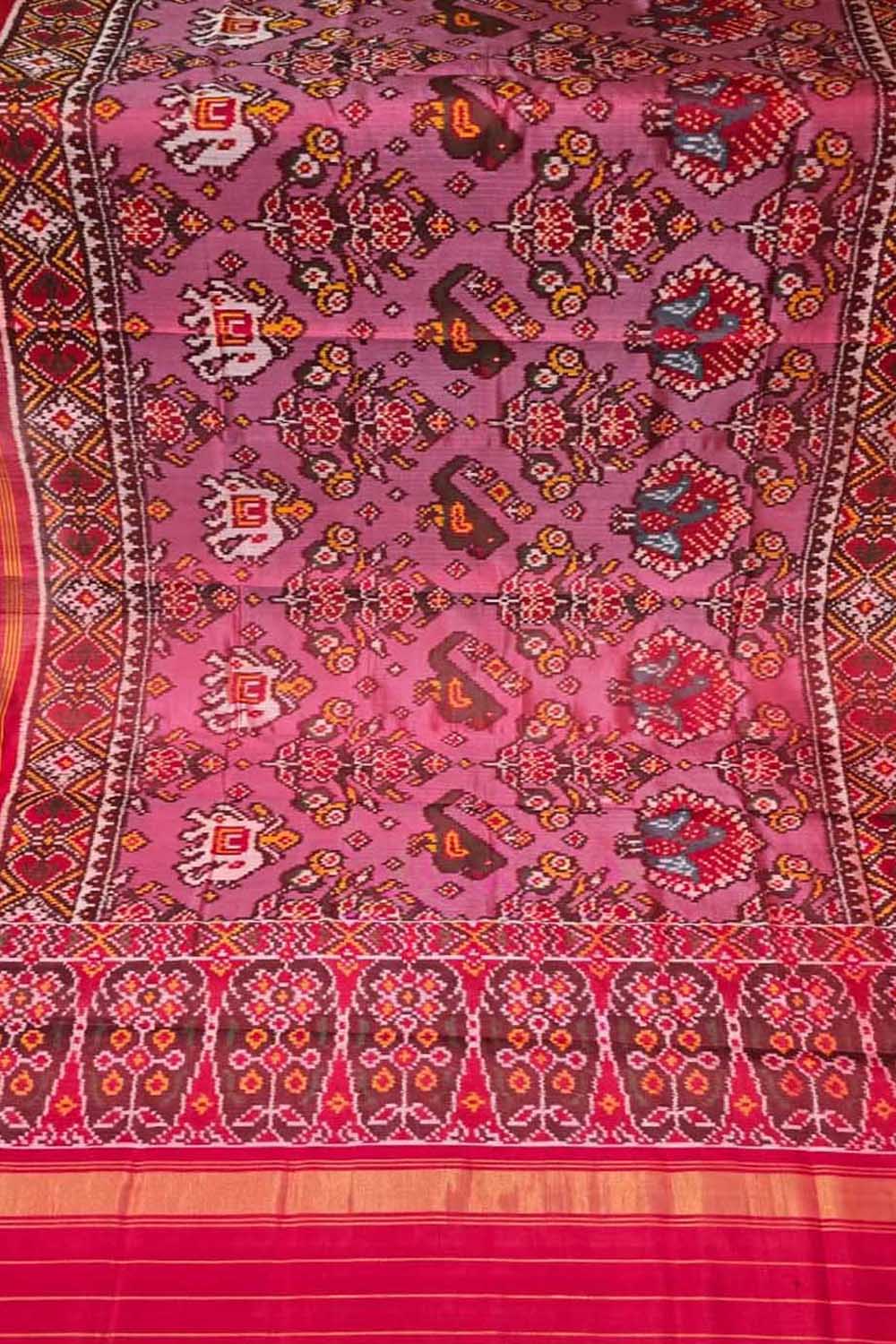 Pink Single Ikat Patan Patola Handloom Pure Silk Dupatta