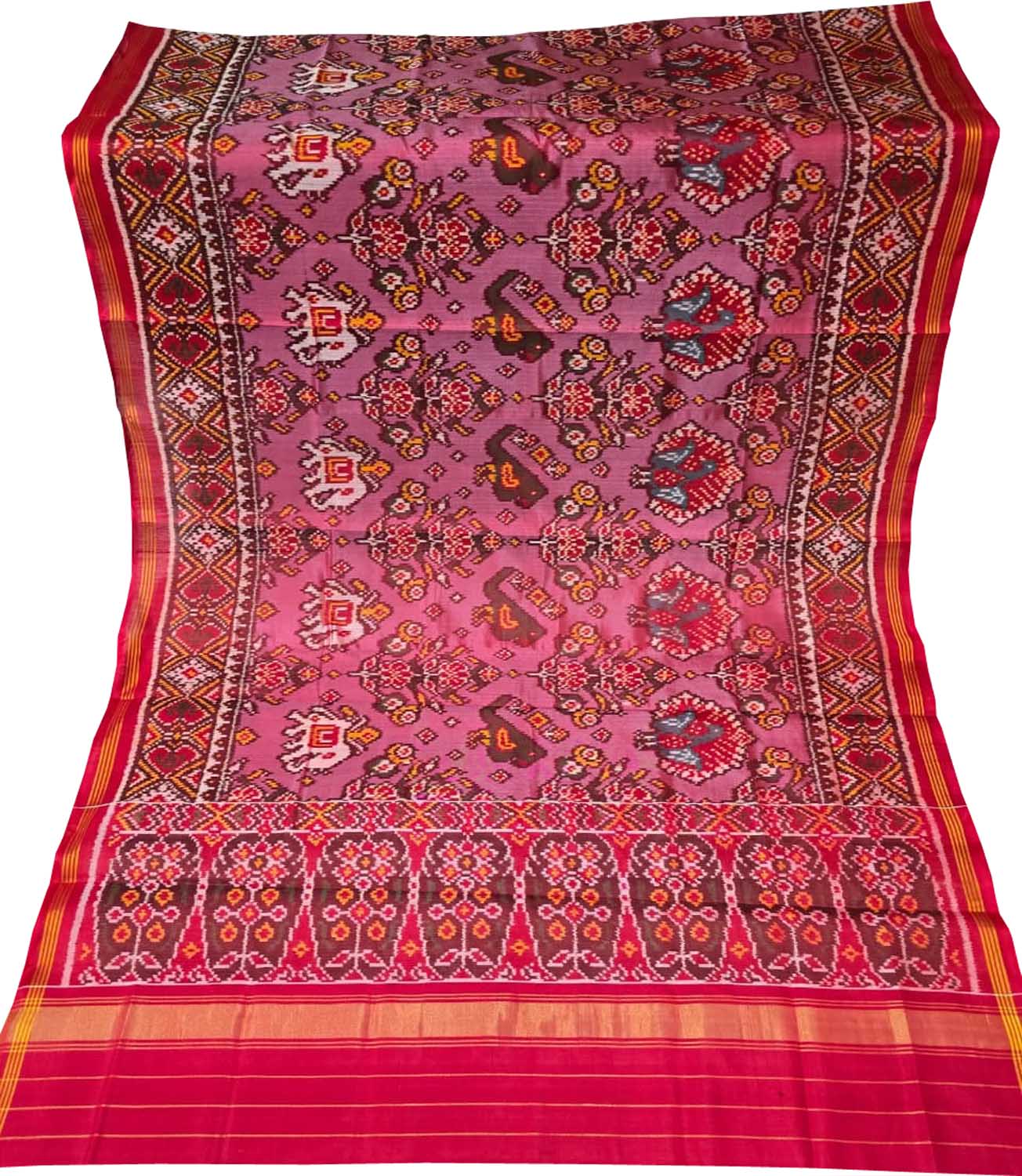 Pink Single Ikat Patan Patola Handloom Pure Silk Dupatta