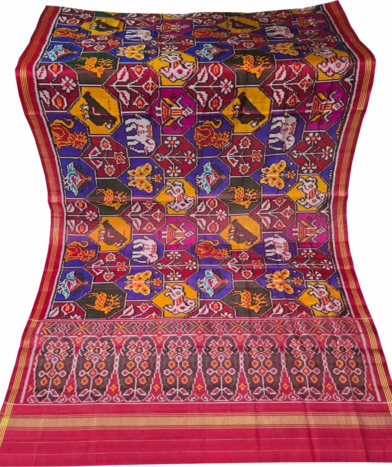 Multicolor Single Ikat Patan Patola Handloom Pure Silk Dupatta