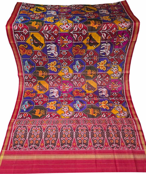 Multicolor Patan Patola Handloom Pure Silk Dupatta — Single Ikat, Wedding & Festive