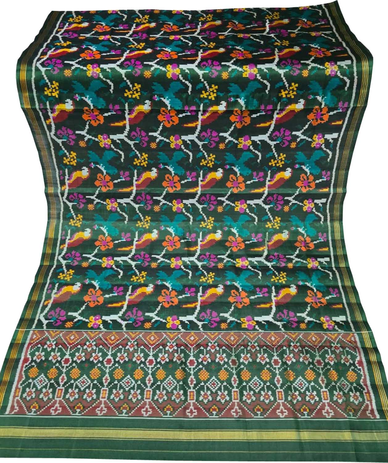 Green Single Ikat Patan Patola Handloom Pure Silk Dupatta