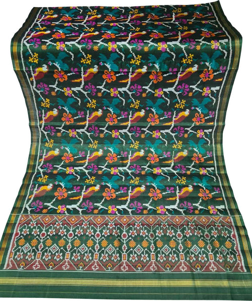 Green Patan Patola Handloom Pure Silk Dupatta — Single Ikat, Festive & Bridal