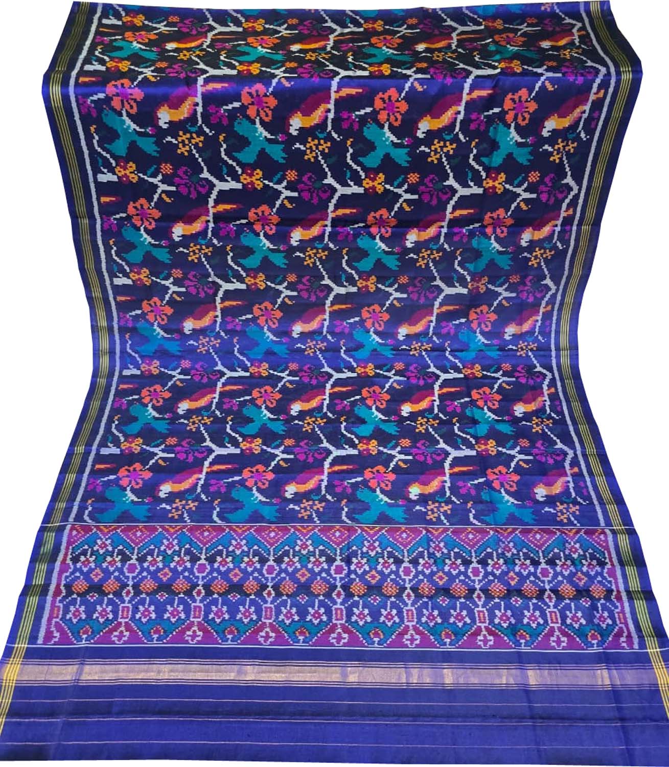Purple Single Ikat Patan Patola Handloom Pure Silk Dupatta