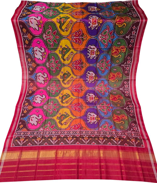 Multicolor Patan Patola Handloom Pure Silk Dupatta — Single Ikat, Heritage & Bridal