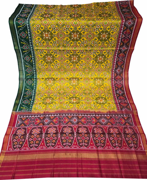 Yellow Single Ikat Patan Patola Handloom Pure Silk Dupatta
