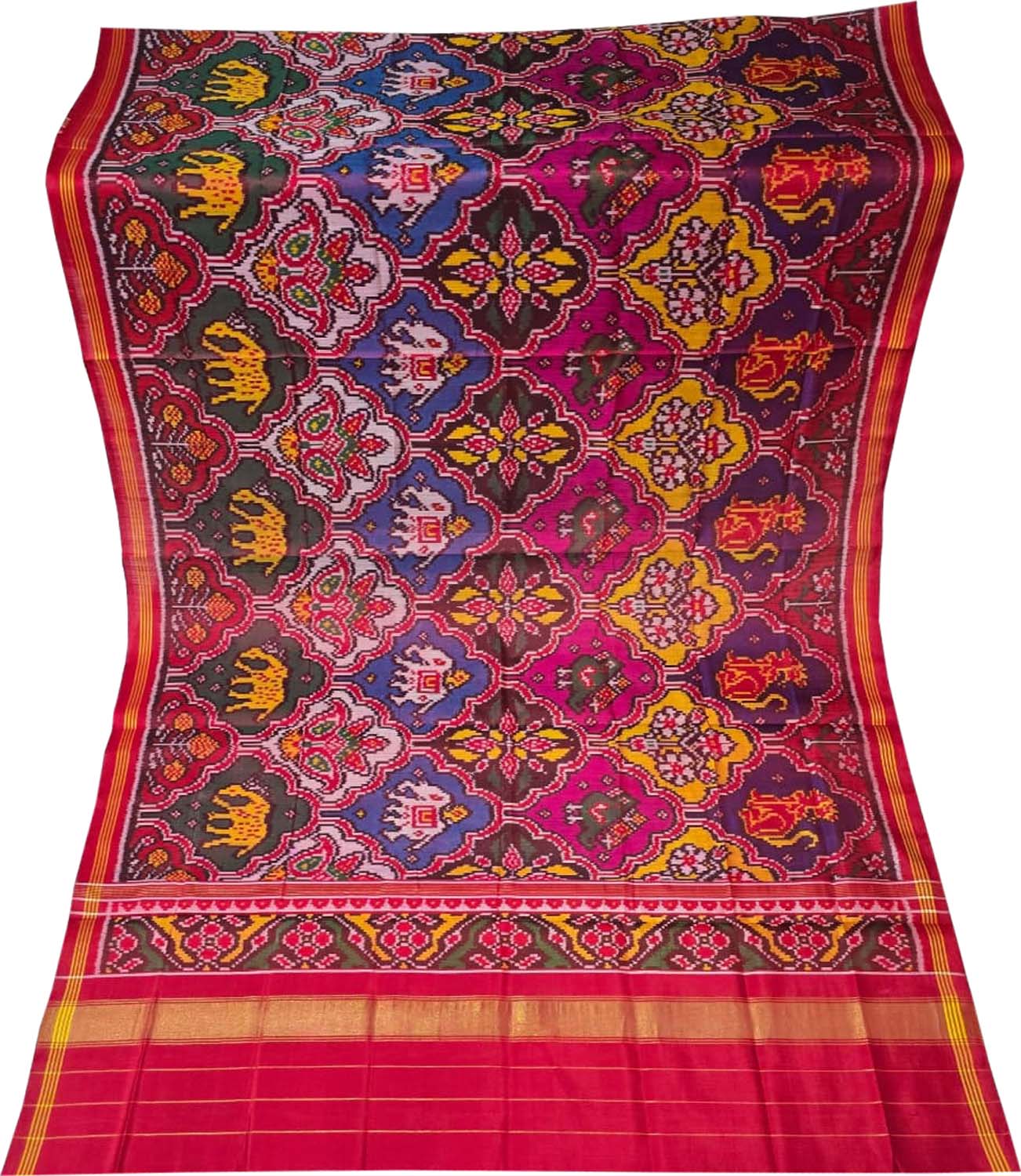 Multicolor Single Ikat Patan Patola Handloom Pure Silk Dupatta