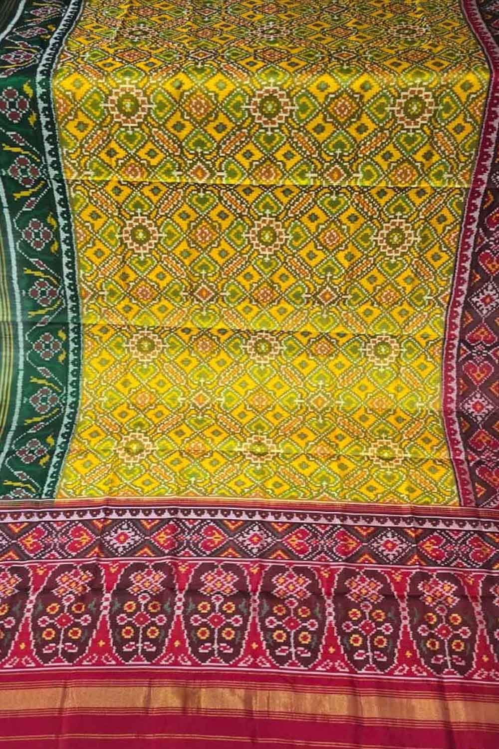 Yellow Single Ikat Patan Patola Handloom Pure Silk Dupatta