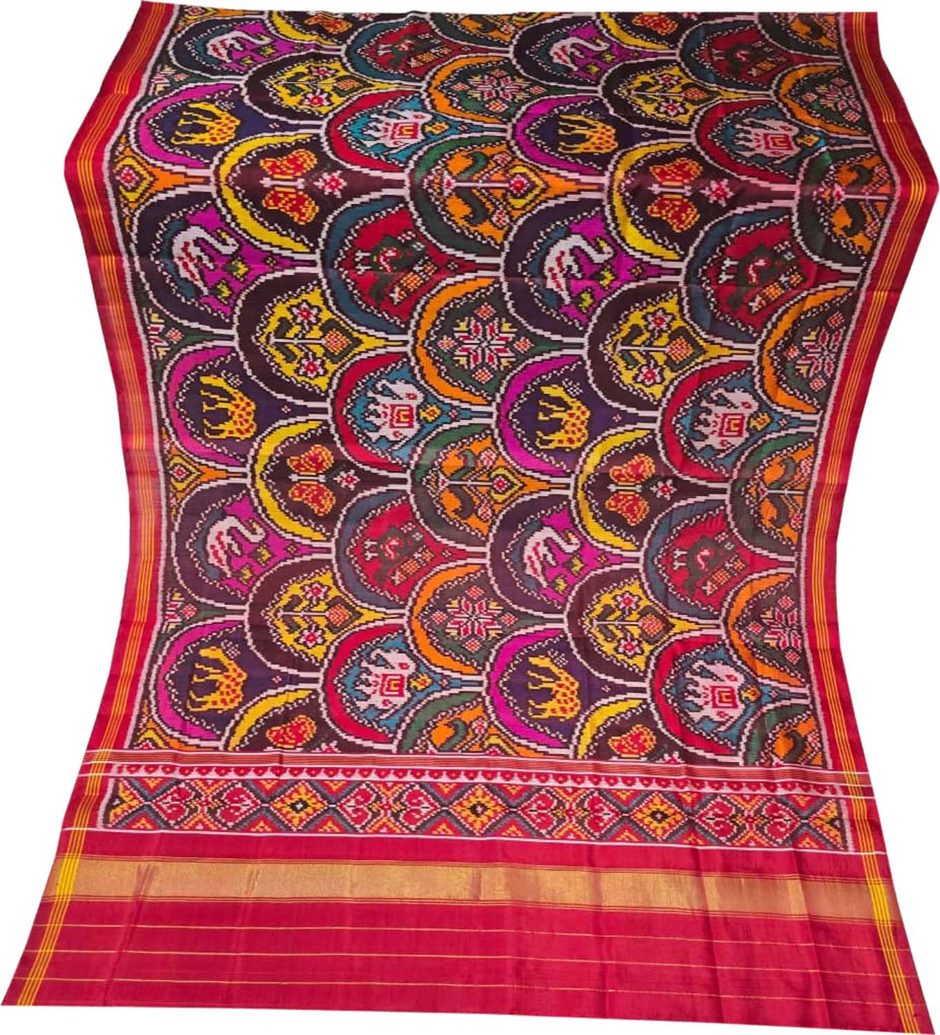 Multicolor Single Ikat Patan Patola Handloom Pure Silk Dupatta