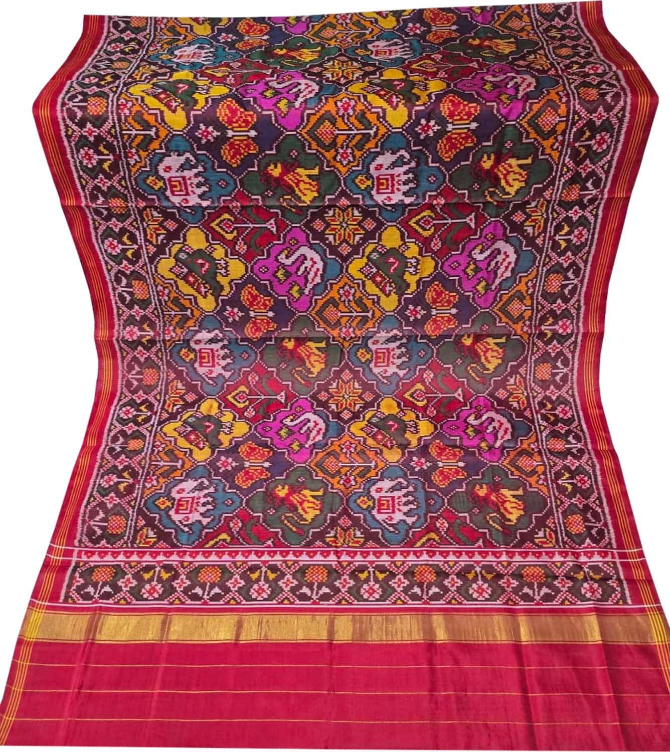 Multicolor Single Ikat Patan Patola Handloom Pure Silk Dupatta
