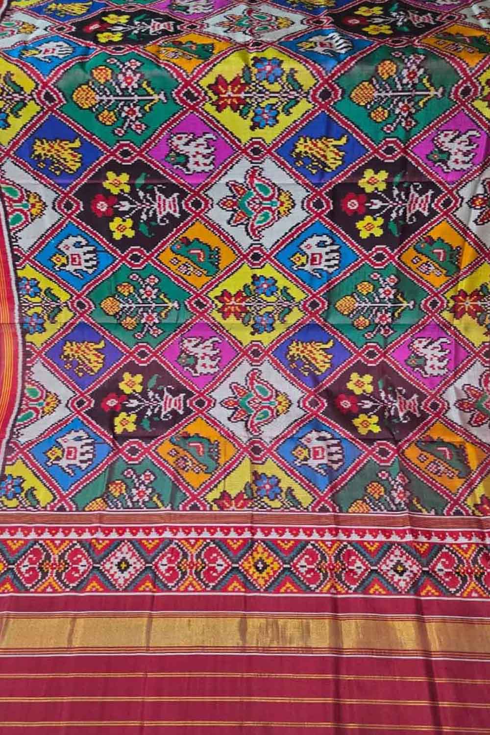 Multicolor Single Ikat Patan Patola Handloom Pure Silk Dupatta