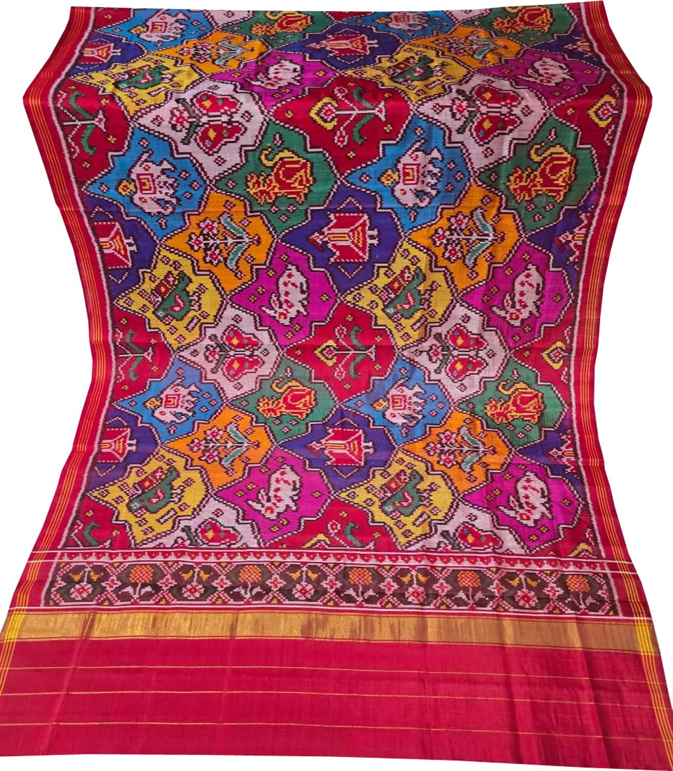 Multicolor Single Ikat Patan Patola Handloom Pure Silk Dupatta